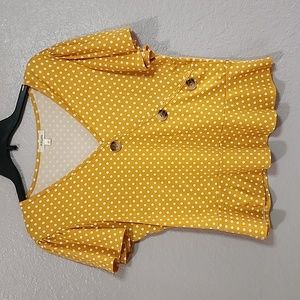Persaya  Women’s yellow white Polka Dot Blouse Size xl   Vneck